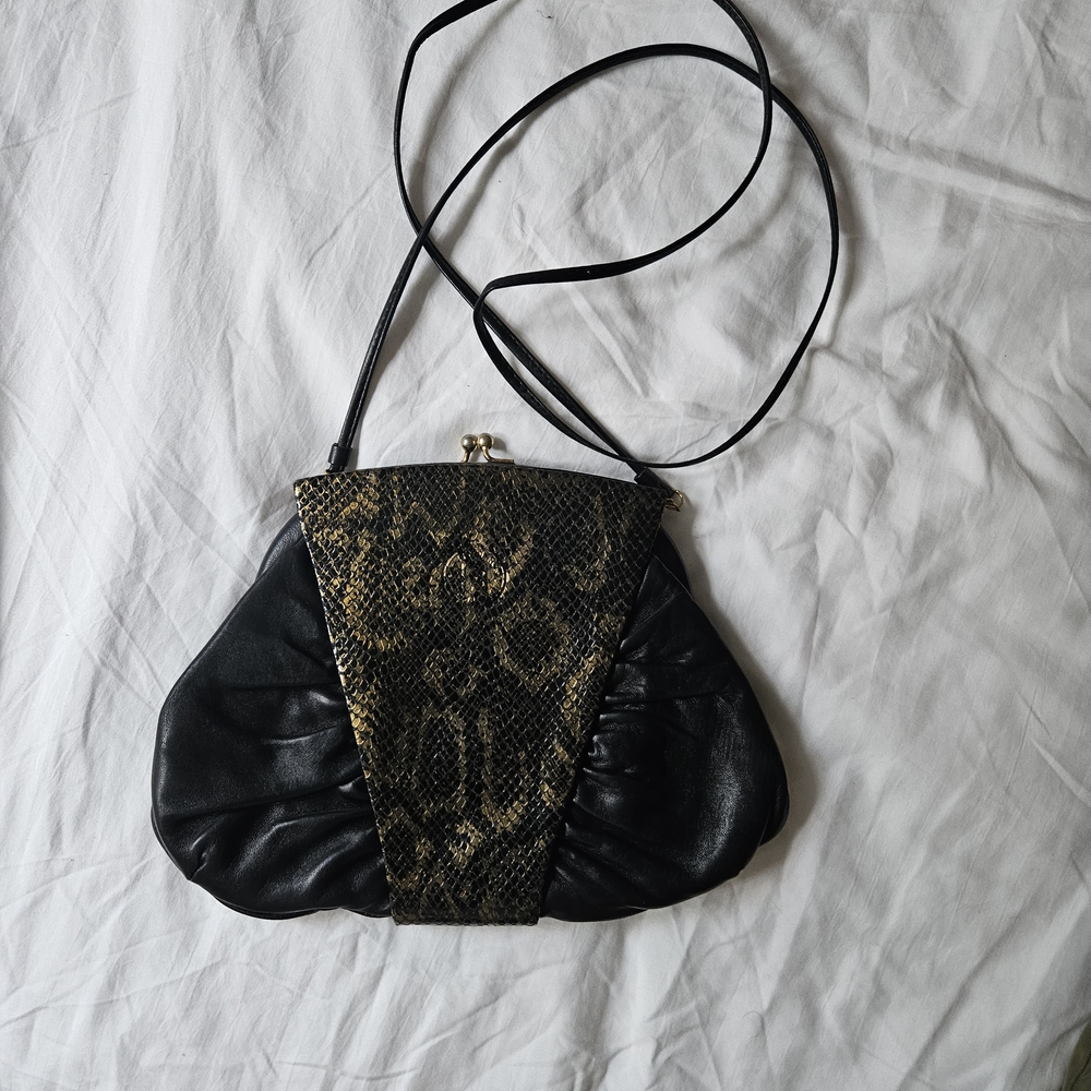 Vintage Fendi Black and Gold Clutch with Snake Print